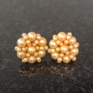 Vintage Faux Pearl Bead Cluster Estate Costume Screw Backed Earrings